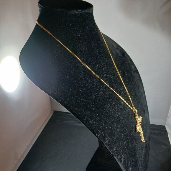 Vintage 70's Avon Cross Gold Tone Red Cabochon Pendant Necklace - Picture 3 of 11